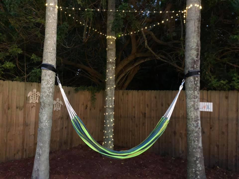 Hammock in the backyard and lighting ambiance