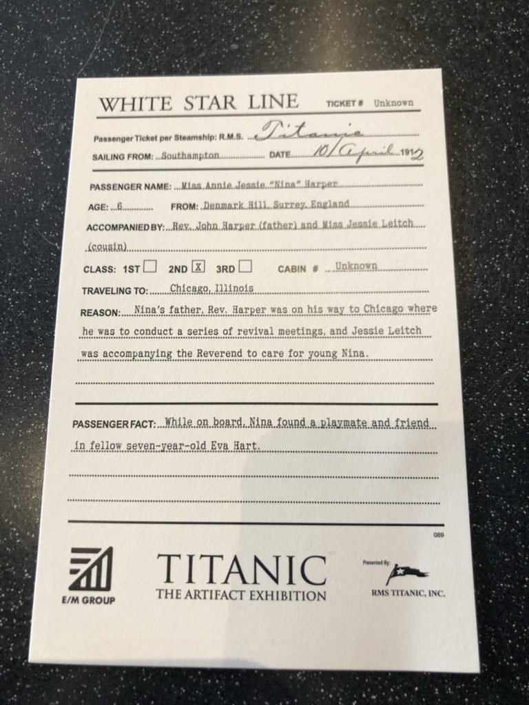 Miss Annie Jessie "Nina" Harper on the Titanic
