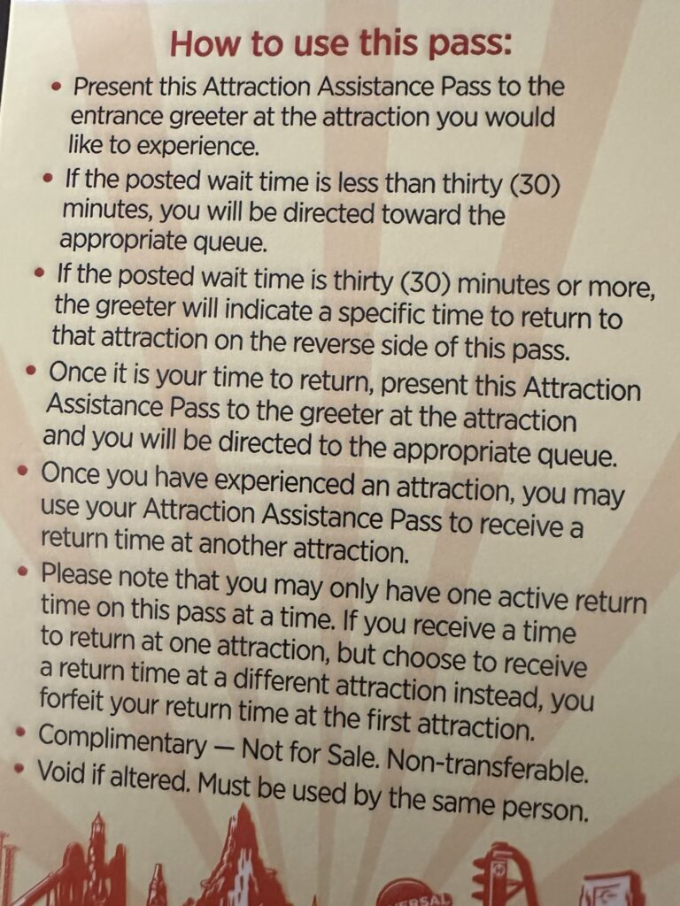 attraction assistance pass rules