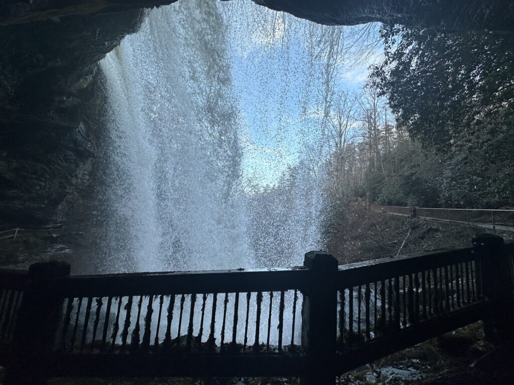 From behind Dry Falls waterfall