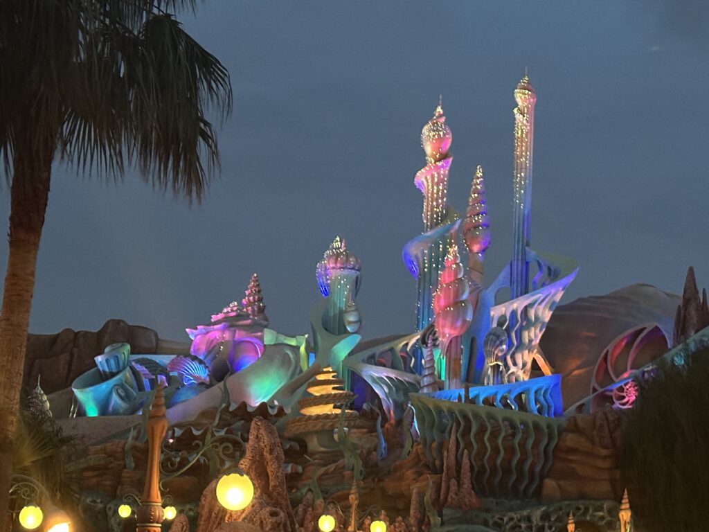 Nighttime view of Mermaid Lagoon at Tokyo DisneySea