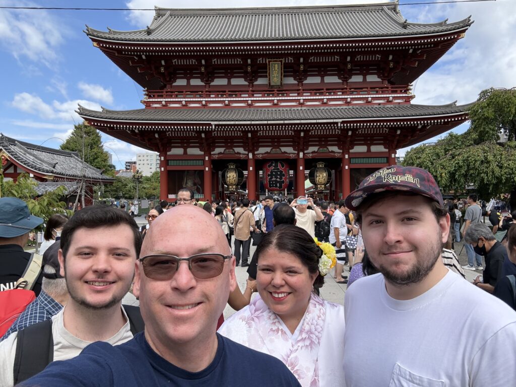 us in front of temple